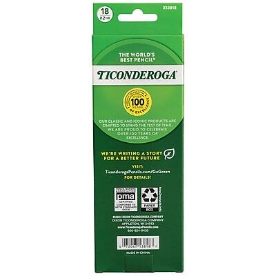 18 #2 X13018  
THE WORLD'S BEST PENCIL  
TICONDEROGA  
100 YEARS  
OUR CLASSIC AND ICONIC PRODUCTS ARE CRAFTED TO STAND THE TEST OF TIME. WE ARE PROUD TO CELEBRATE OVER 100 YEARS OF EXCELLENCE.  
WE'RE WRITING A STORY FOR A BETTER FUTURE  
VISIT TiconderogaPencils.com/GoGreen FOR DETAILS:  
pma  
PAPER BOX  
EENON COMPANY  
APPLETON, WI 54913  
800-824-9430  
MADE IN CHINA