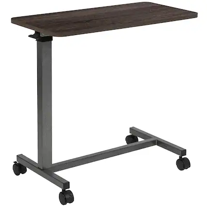 Front. Emma + Oliver - Adjustable Overbed Table with Wheels for Home and Hospital - Oak.