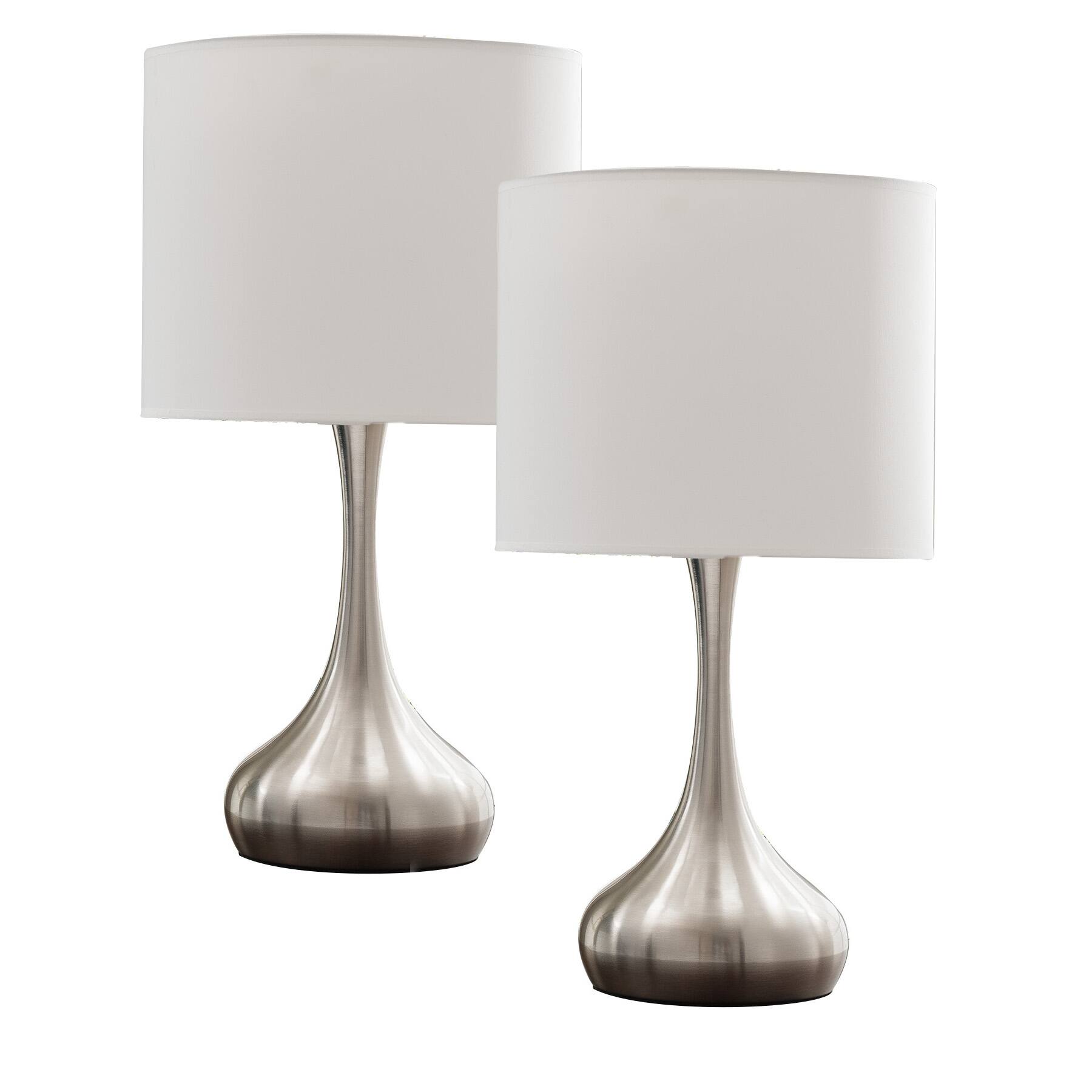 Back. Kings Brand Furniture - Kings Brand Furniture Contemporary Brushed Nickel Table Lamp Set of 2 with White Shades - White.