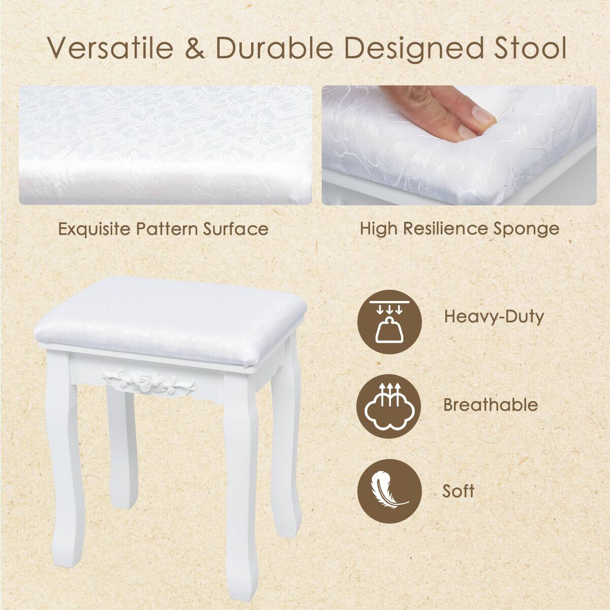 Versatile & Durable Designed Stool

Exquisite Pattern Surface

High Resilience Sponge

Heavy-Duty

Breathable

Soft
