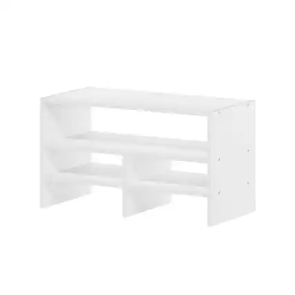 Front. FurniFact - White desk organizing shelf with multi-tier design and sturdy wood construction - White.