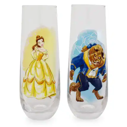 Front. Disney - Disney Beauty and the Beast 9-Ounce Stemless Fluted Glassware | Set of 2 - Blue.