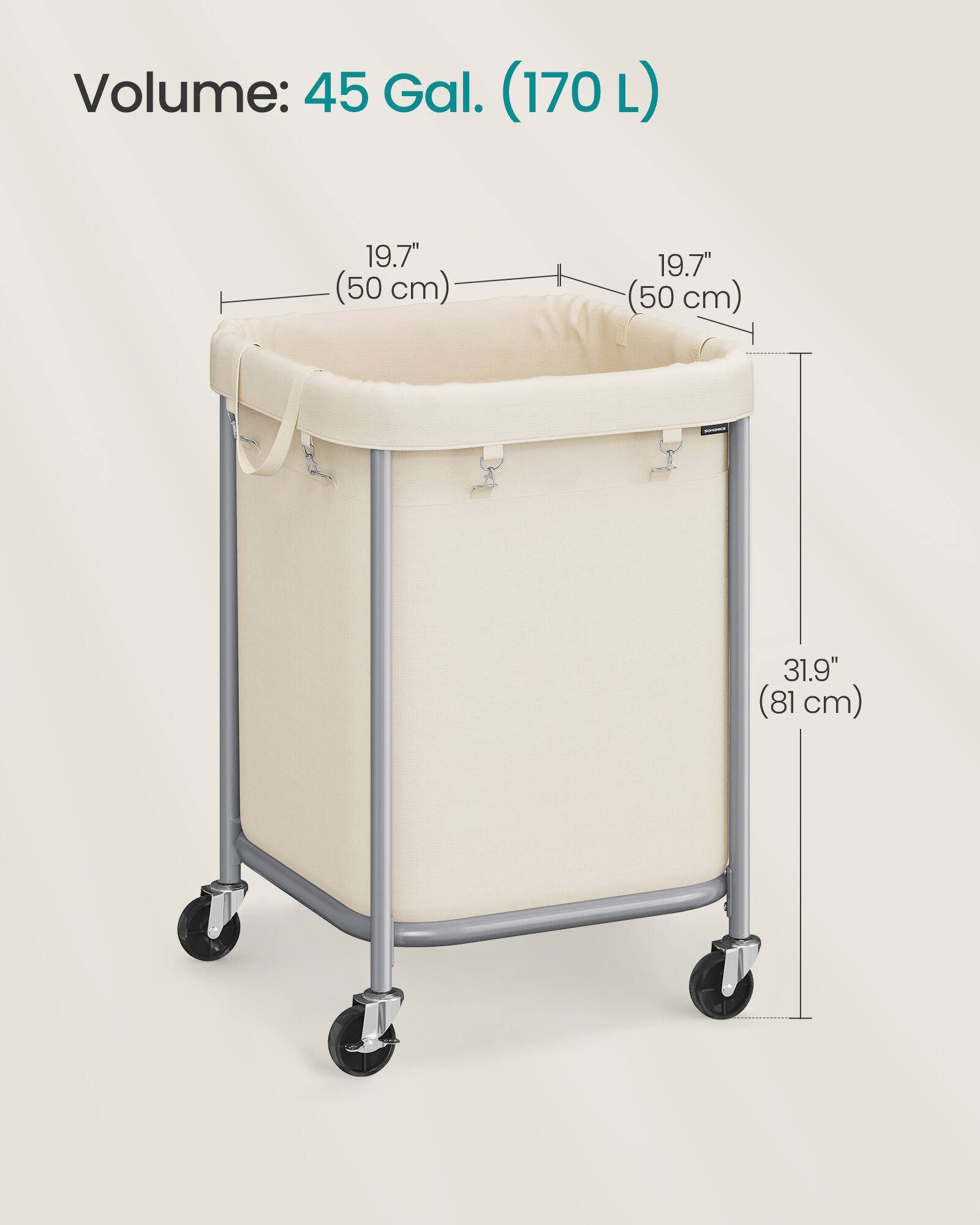 Volume: 45 Gal. (170 L)

19.7" (50 cm)

19.7" (50 cm)

31.9" (81 cm)