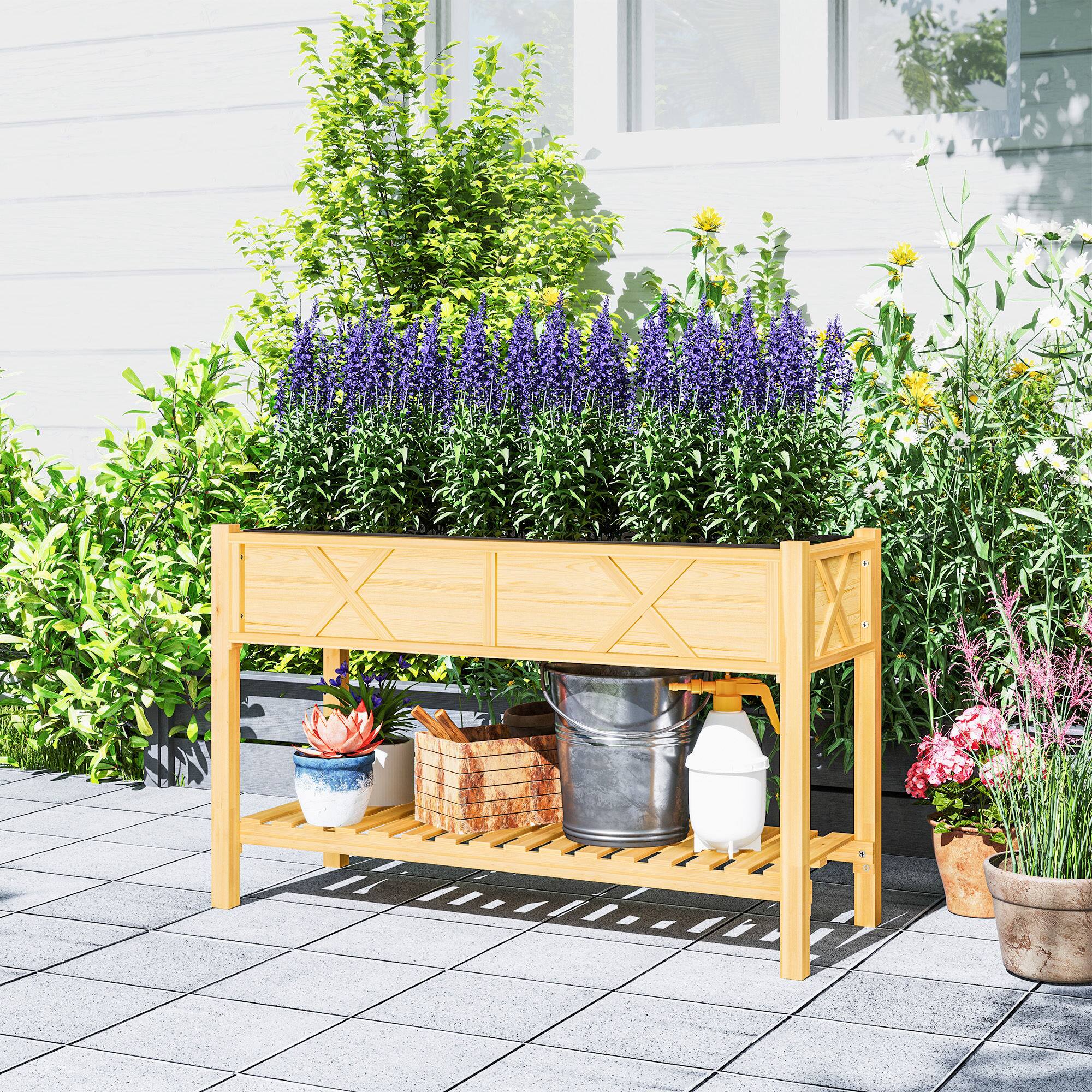 Alt View 8. Outsunny - Garden Bed, 47 x 22 x 31.5 in. Elevated Wood Planter Box with Storage Shelf, Drainage Holes - Natural Wood.