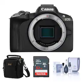 Bundle - Canon - EOS R50 Mirrorless Camera, Black with 32GB SD Card, Shoulder Bag, Cleaning Kit