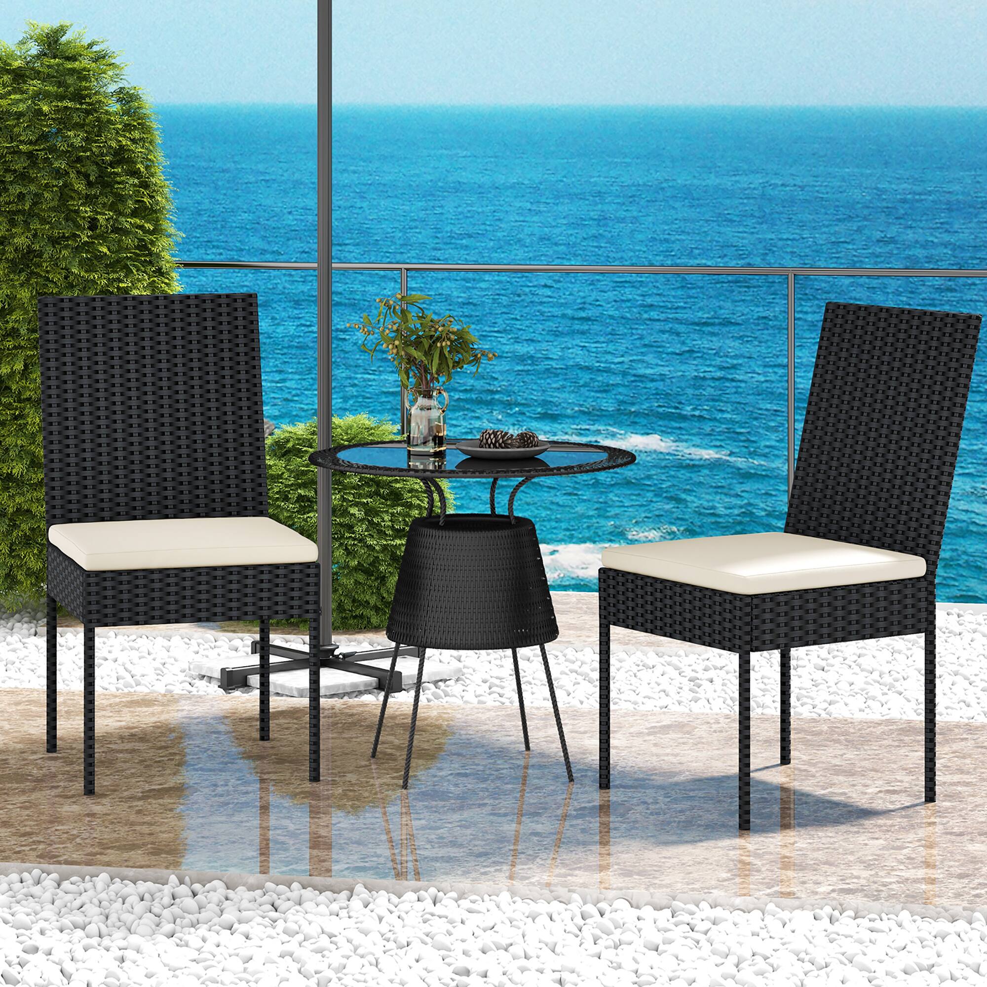 Alt View 5. Gymax - Gymax PE Wicker Patio Chairs Set of 4 Outdoor Dining Chairs w/ Cushions Off White - Off White, Black.