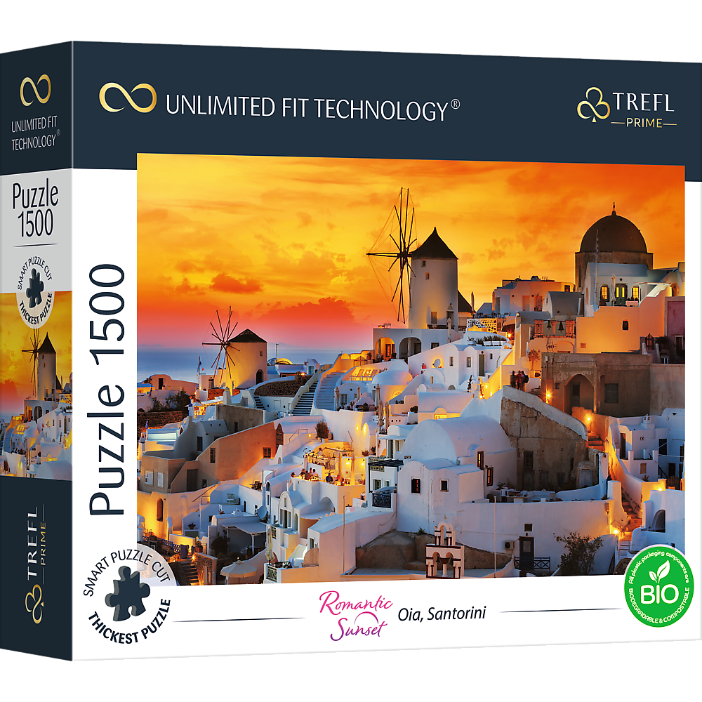 UNLIMITED FIT TECHNOLOGY  
Puzzle 1500  
SMART PRECUT THICKEN  
TREFL PRIME  
Romantic Oia, Santorini Sunset  
BIO