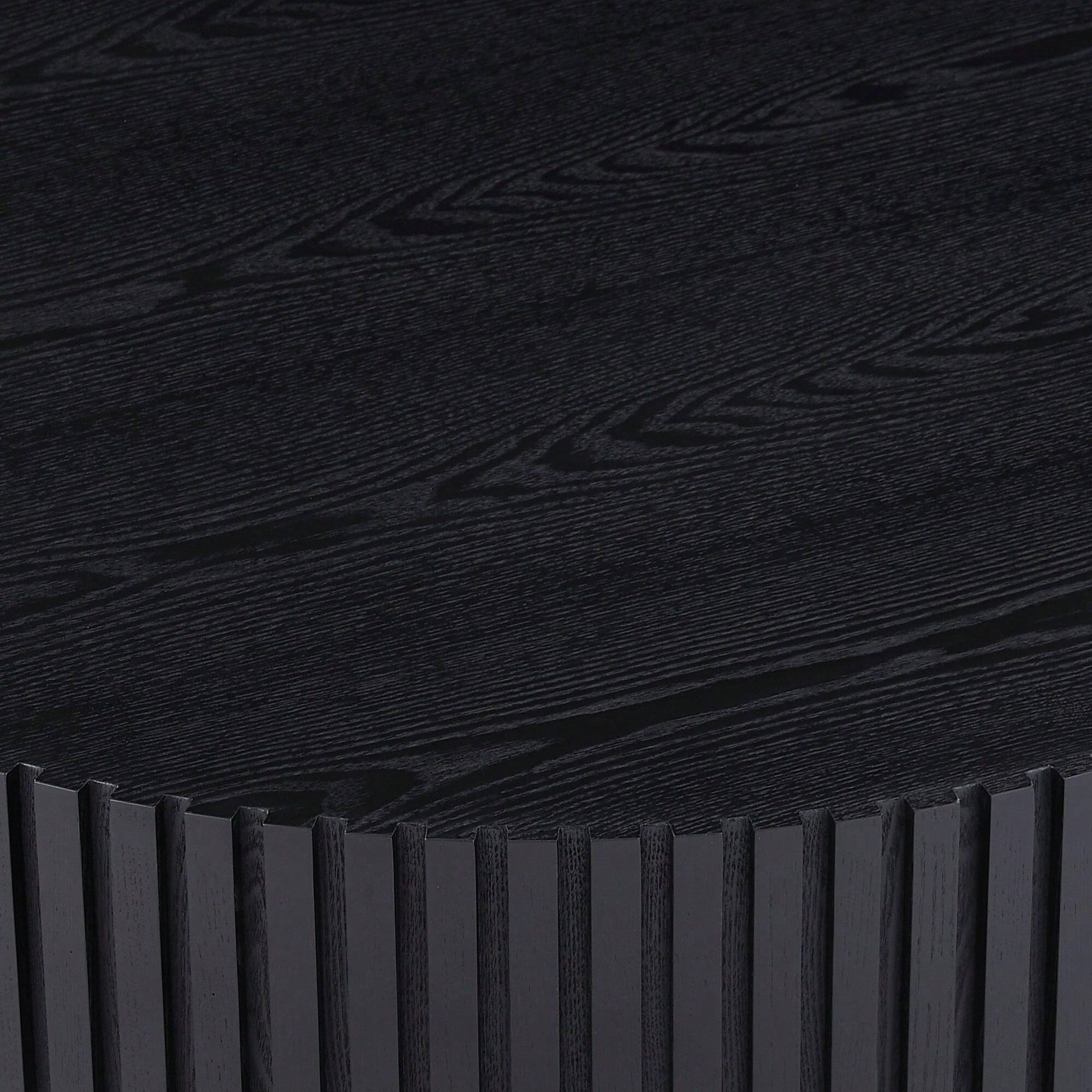 Back. Trinkets Crazed - 39.37" Round Coffee Table Wood,Circle Coffee Table, Drum Fluted Coffee Accent End Side Center Table - Black.