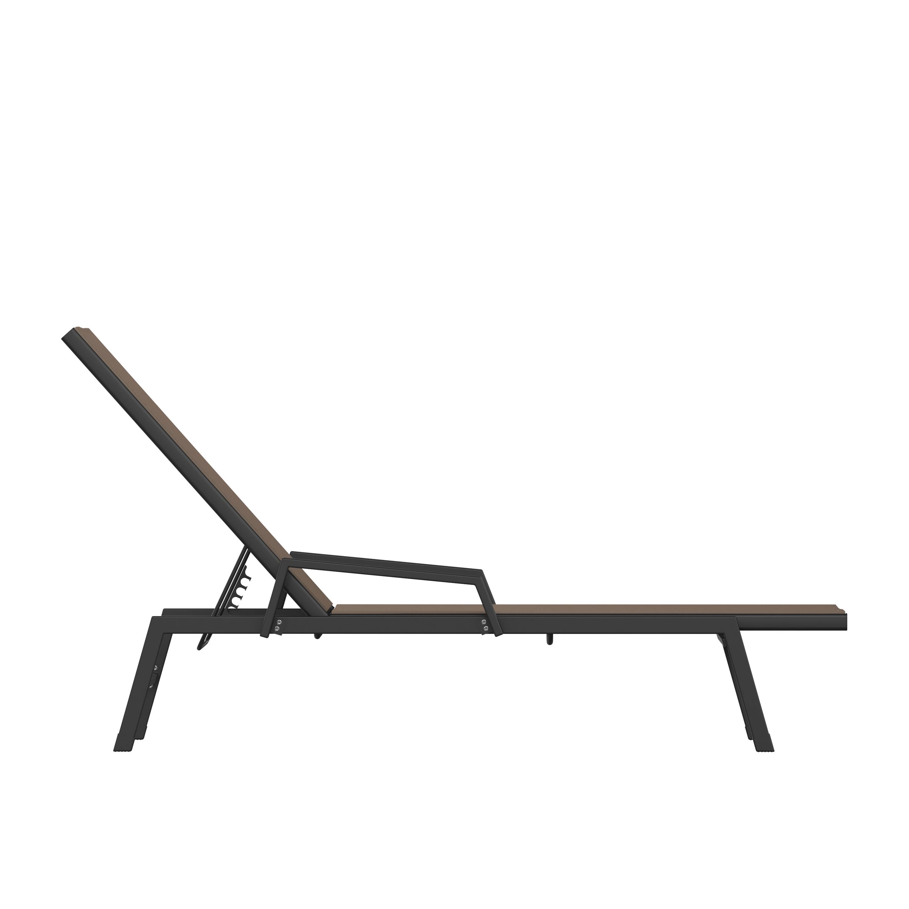 Alt View 8. Emma + Oliver - Braelin Textilene Adjustable 5 Position Patio Chaise Lounge with Armrests and Metal Frame - Brown.