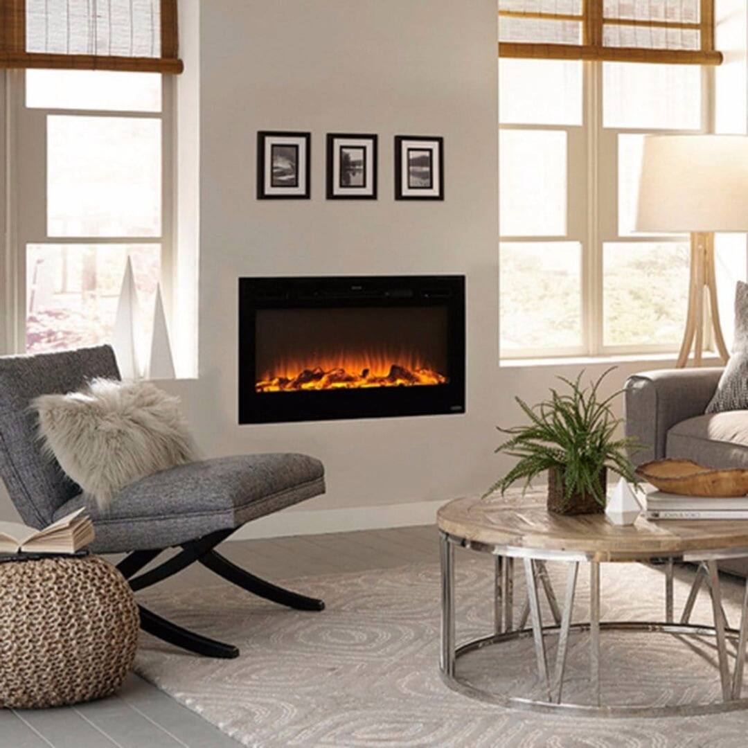 Angle. Touchstone Home Products - 40 in. Wall Mounted Recessed Sideline Smart Electric Fireplace 1500W - Black.