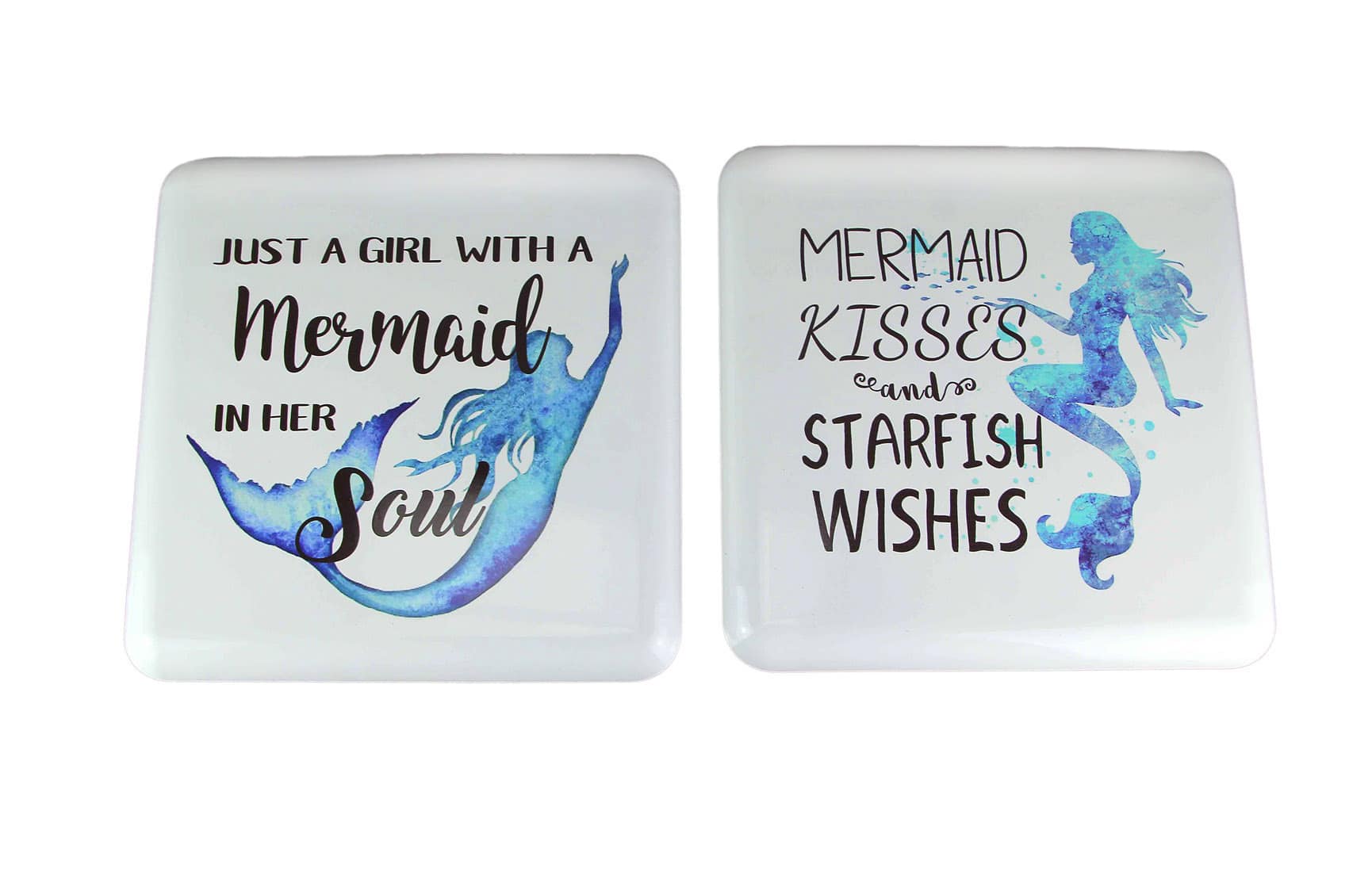 Chesapeake Bay - Set Of 2 Metal Mermaid Sign Inspirational Quote Wall Art Novelty Coastal Decor - White