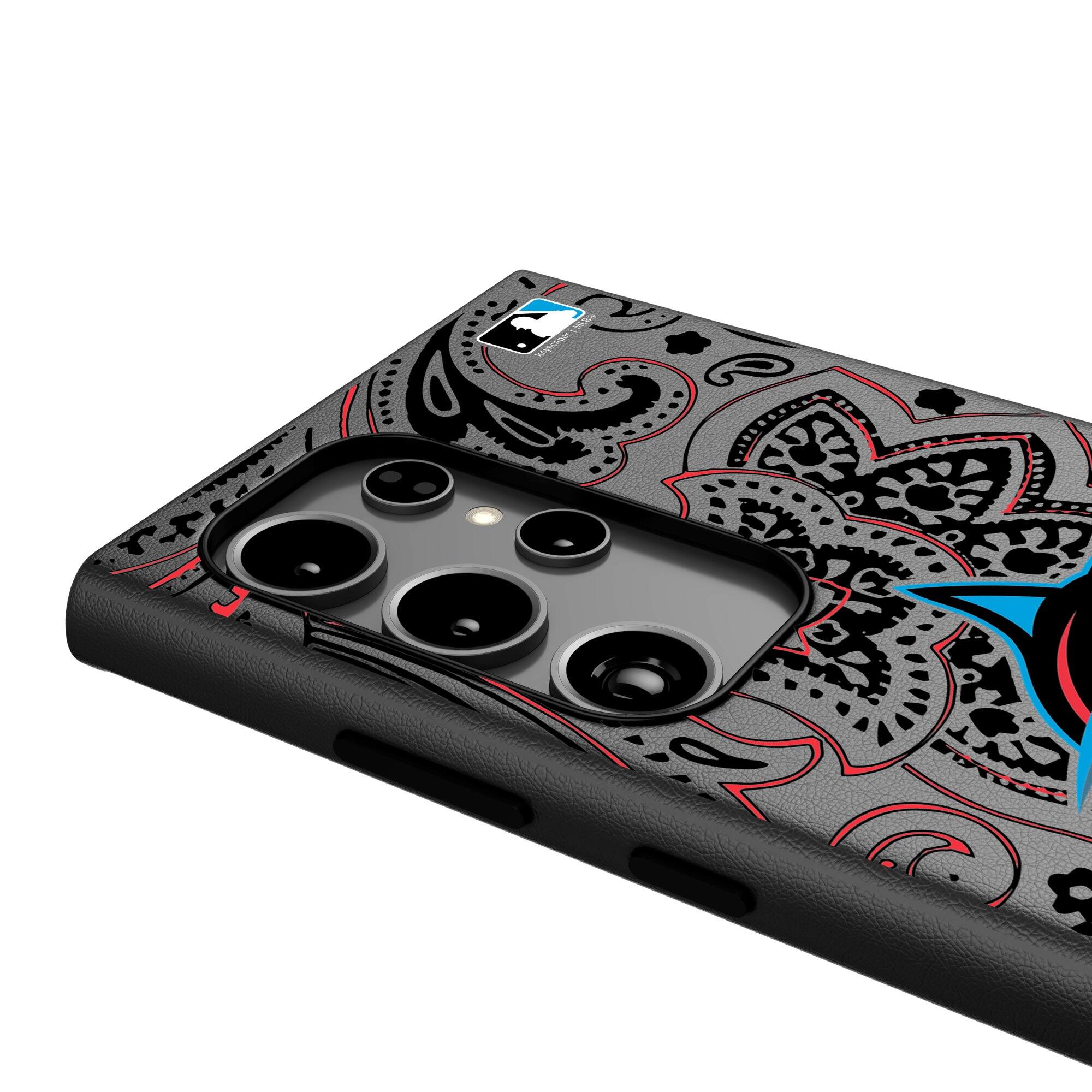 Alt View 3. Keyscaper - Miami Marlins Paisley Galaxy Magnetic Bump Case - S24 Ultra - Black.