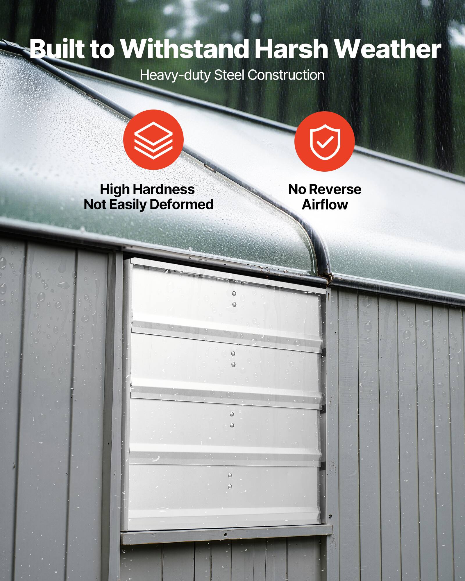 Built to Withstand Harsh Weather  
Heavy-duty Steel Construction  

- High Hardness  
- Not Easily Deformed  

- No Reverse Airflow