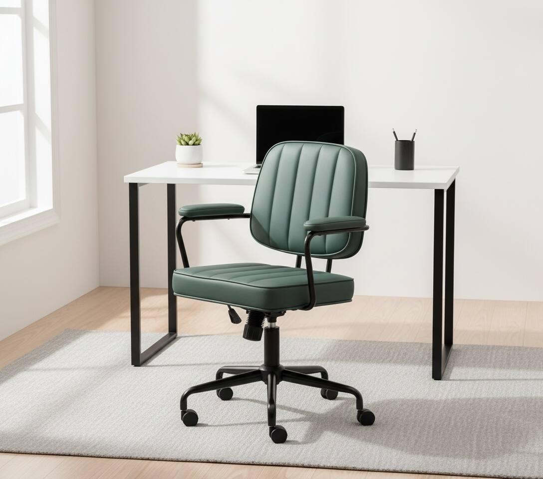 Back. Forest'nSky - Retro Style Office Chair, Adjustable Home & Office Desk Chair with Comfortable Seating,Green - Green.