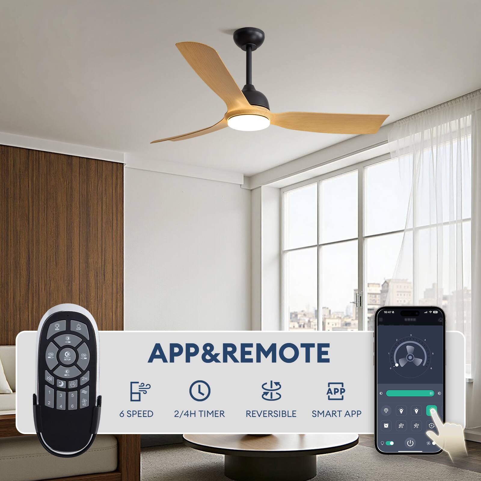 APP & REMOTE  
6 SPEED  
2/4H TIMER  
REVERSIBLE  
SMART APP
