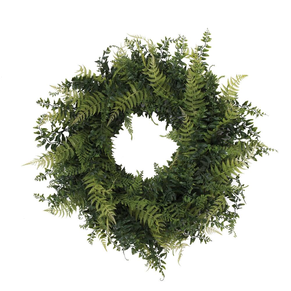 Front. Vickerman - Vickerman 24" Buckler Fern & Grass Wreath-Green - Green.
