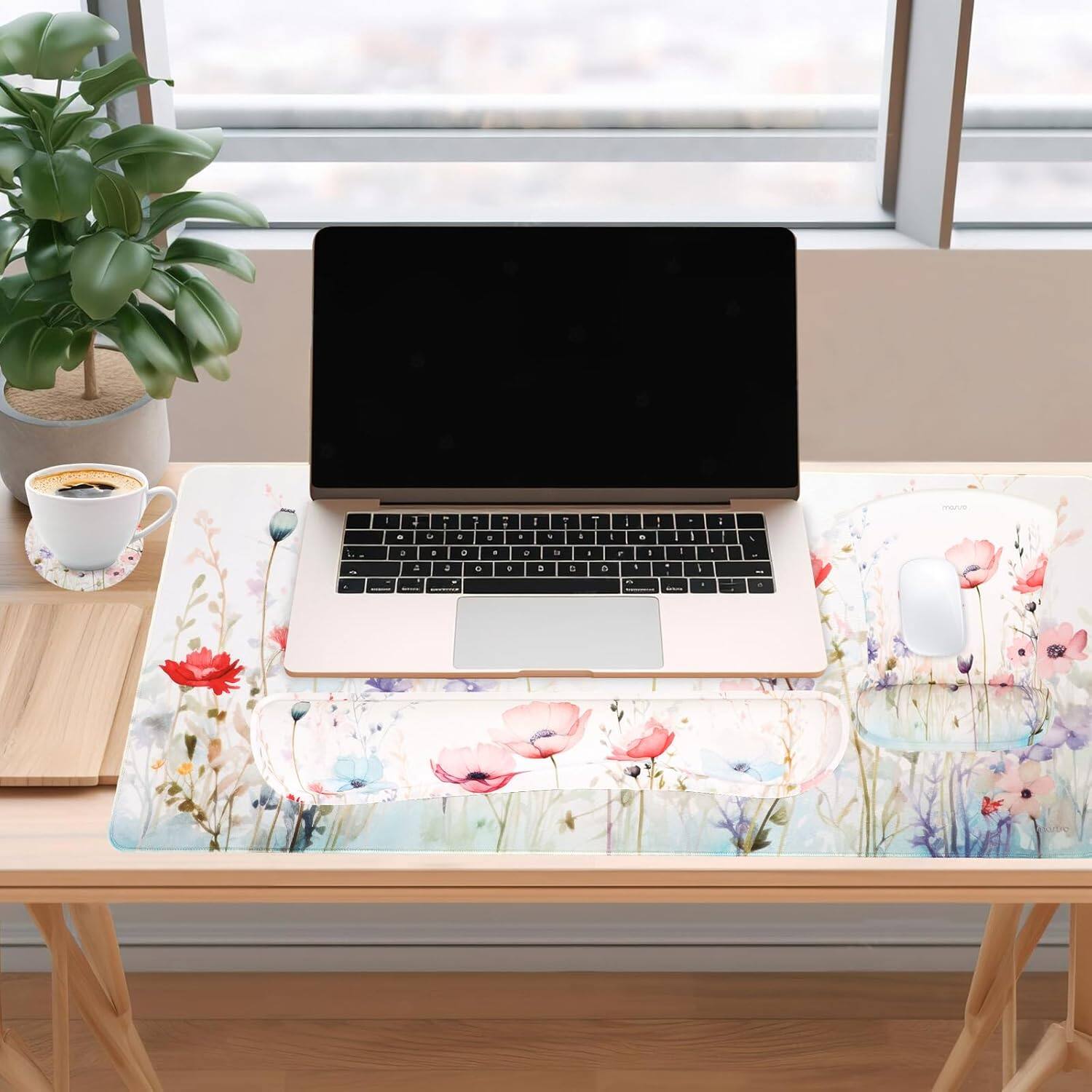 Alt View 4. mosiso - 4in1 Large Mouse Pad Set, Keyboard Wrist Rest&Mouse Wrist Rest&Coaster, Extended Desk Pad for Home Office Study Game - H604.