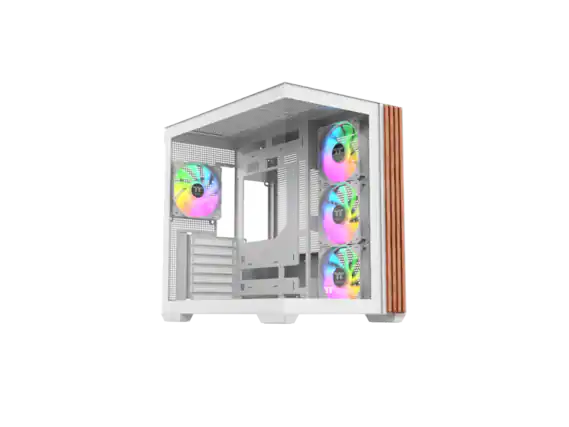 Front. Thermaltake - Thermaltake View 380 WS ARGB Mid Tower; Wood Trim; 4x ARGB Fans; 360mm Radiator; 415mm GPU; Dual Chamber; ATX/mATX/mITX - White.