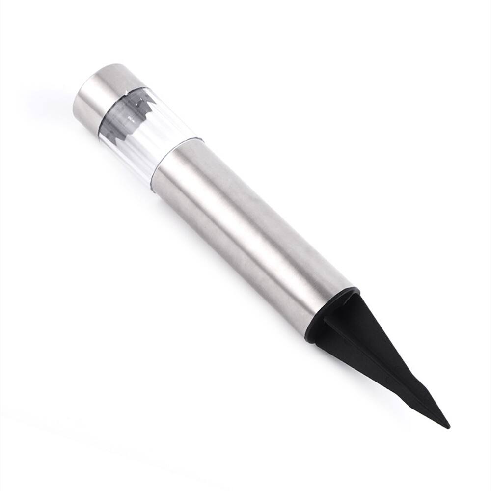 Left. Oumilen - 12-Pack Stainless Steel Cylinder Solar Stake Lights Warm White LED Outdoor Garden Lights.