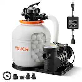 VEVOR - FlashPure Sand Filter Pump, 16 in for Above Ground Pool, 1 HP 4400 GPH, Swimming Pool Filter System with Timer - White
