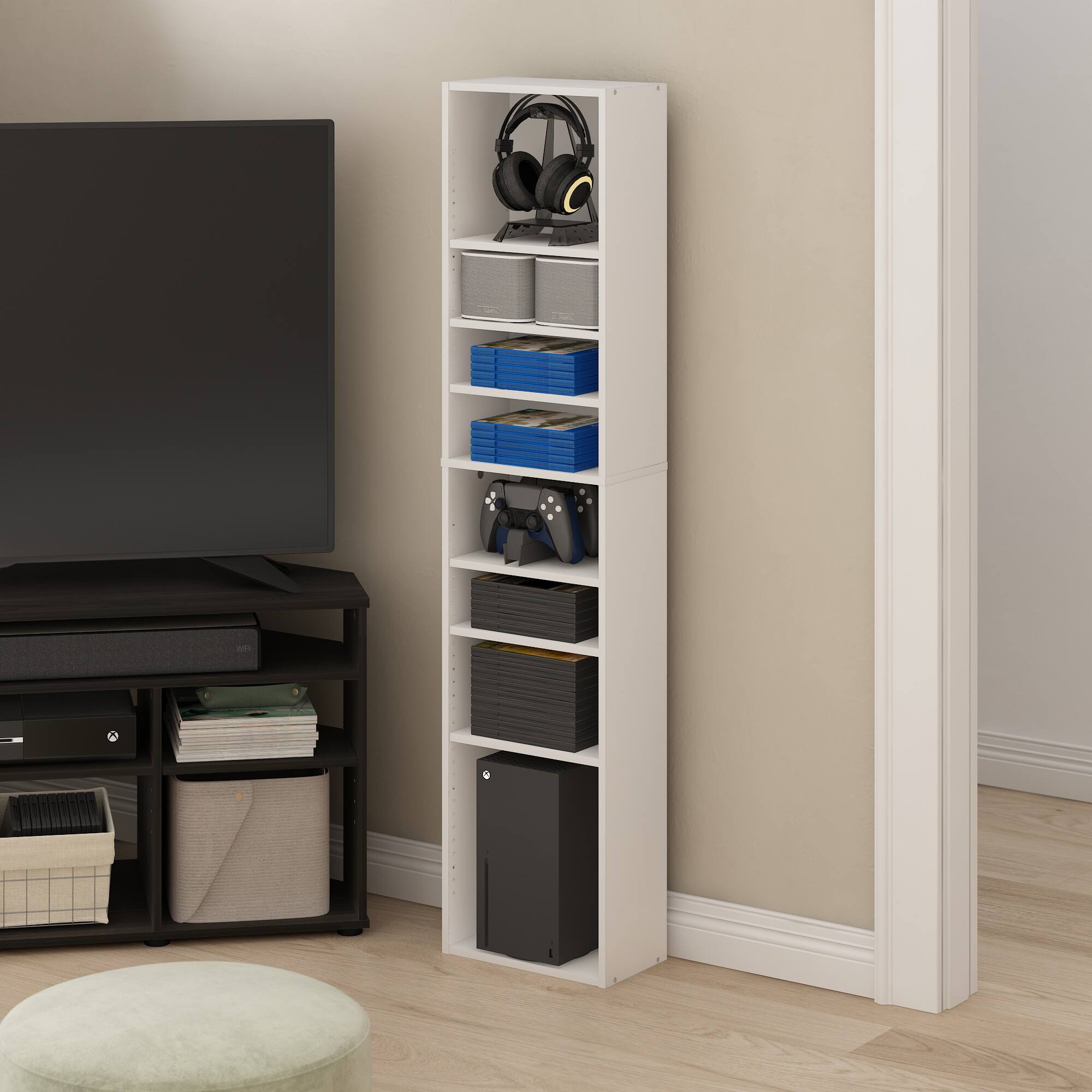 Alt View 1. Furinno - Indo 8-Tier Adjustable Shelves Multimedia Media Storage Tower Rack - White.
