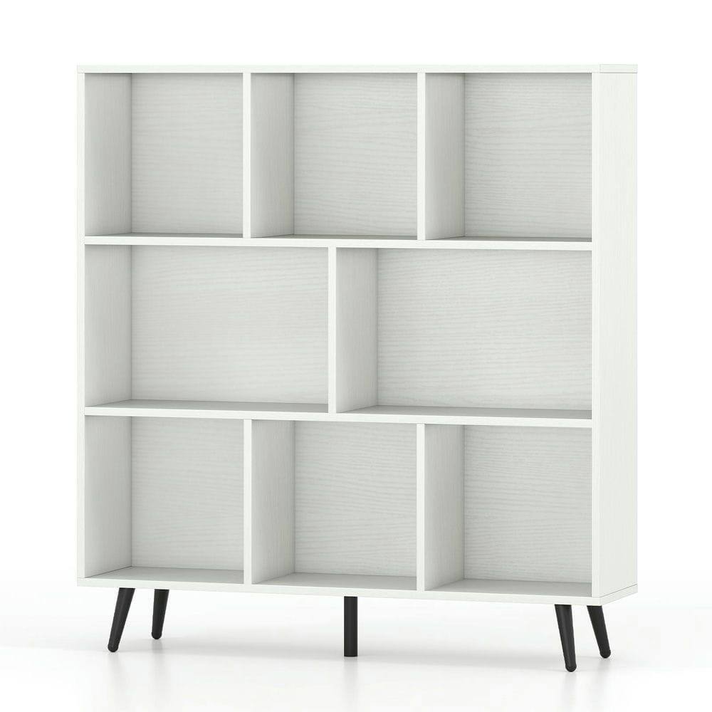 Alt View 4. Kadyn - 8-Cube Bookcase with 5 Tapered Metal Legs, White + Black - White.