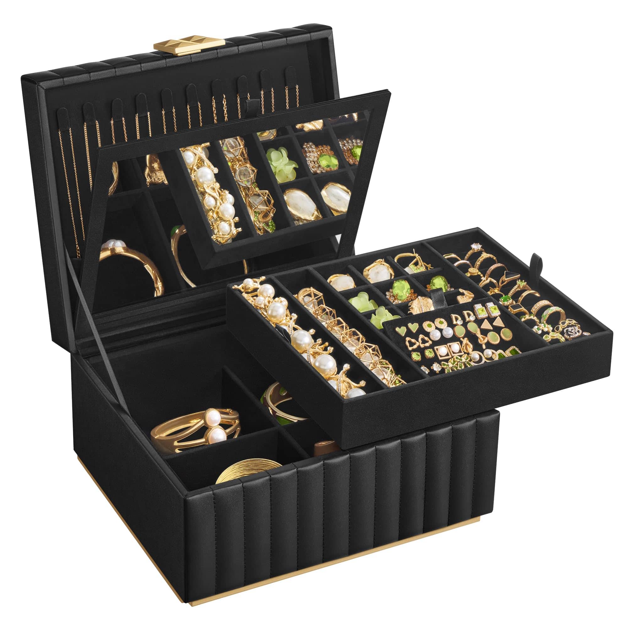 Songmics Home - 2-Tier Jewelry Box with Mirror in - Black