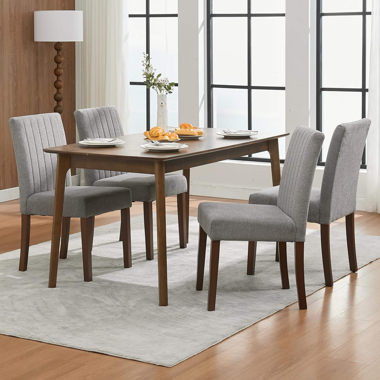 Acekool - Dining Chairs Set of 4, Modern Linen Fabric Upholstered Kitchen Side Chairs with Wood Legs - Gray