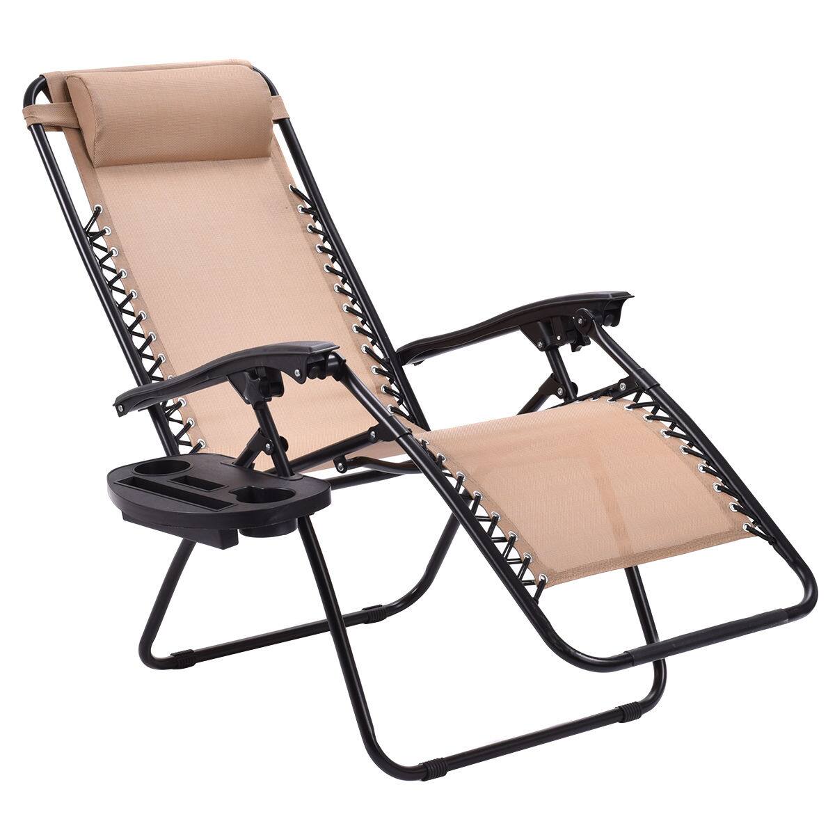 Alt View 4. Costway - Costway 2PCS Zero Gravity Chairs Lounge Patio Folding Recliner  W/Cup Holder - Beige.
