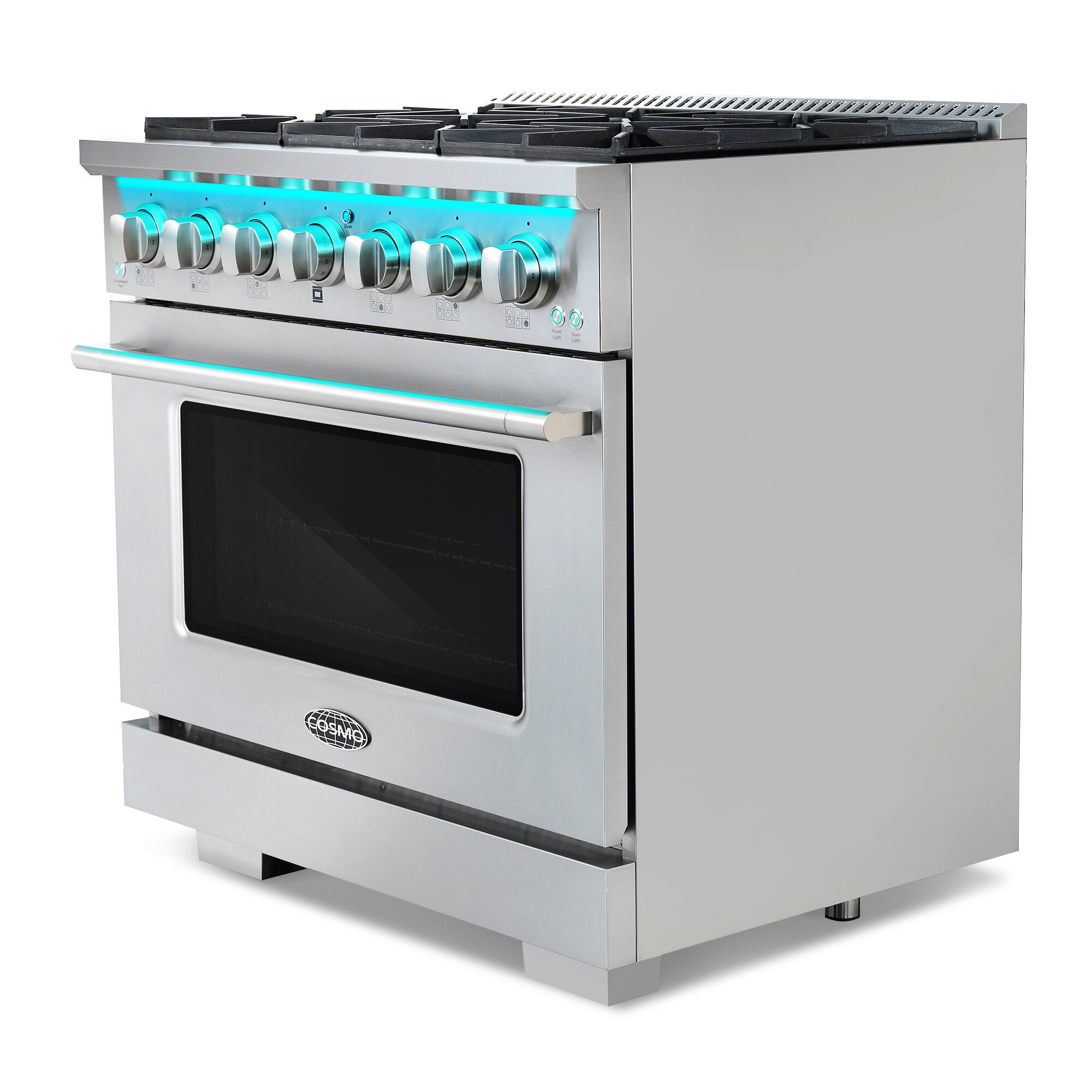 Alt View 4. COSMO - COS-GRP366 36 in. Vista Collection 4.5 cu. ft. Gas Range, 6 Burners, Convection Oven, LED Light Panel - Stainless Steel.