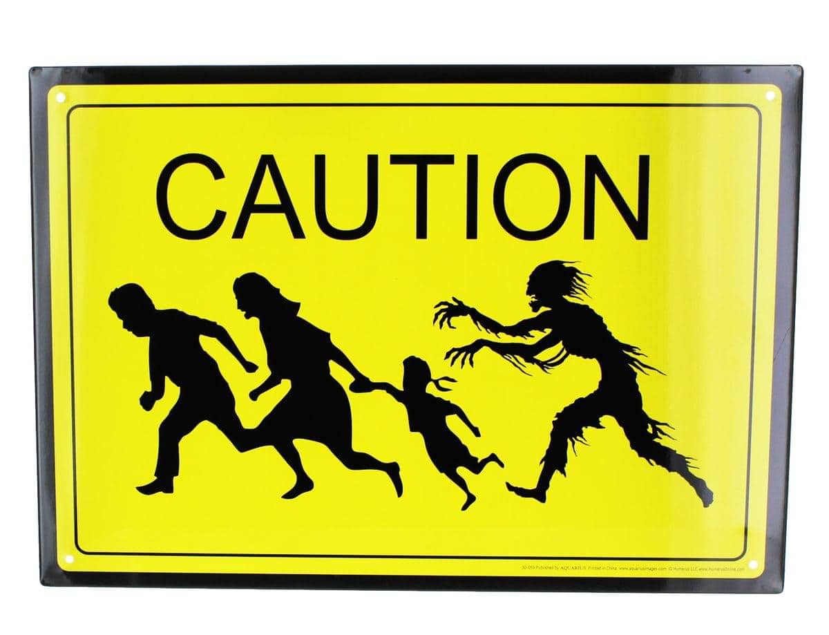 NMR Distribution - Caution Zombies Tin Sign - Yellow