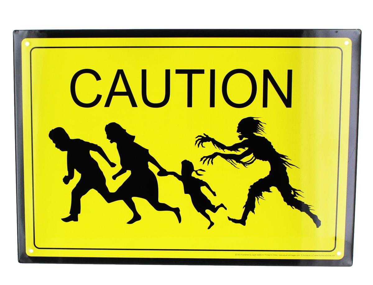 Front. NMR Distribution - Caution Zombies Tin Sign - Yellow.