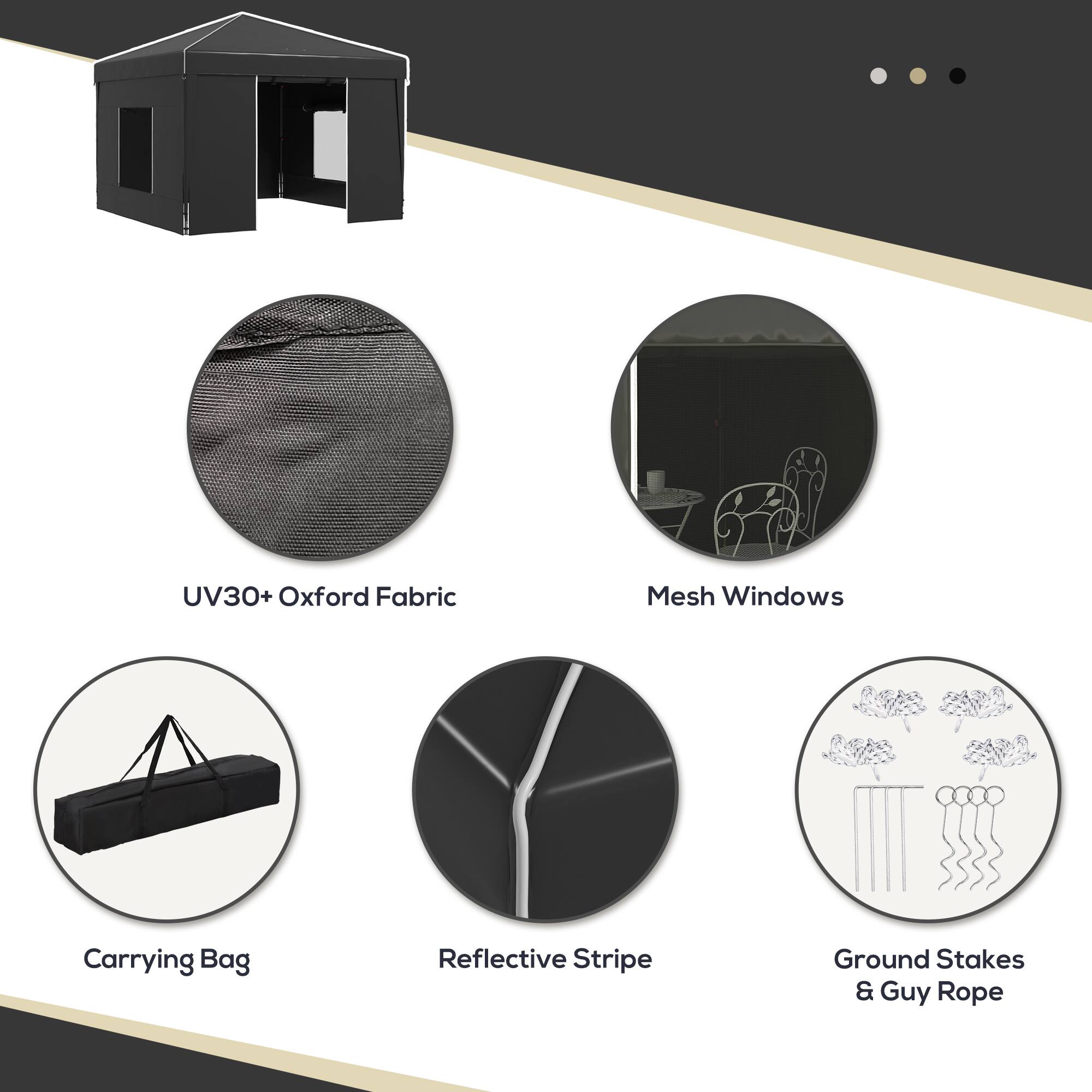 UV30+ Oxford Fabric, Mesh Windows, Carrying Bag, Reflective Stripe, Ground Stakes & Guy Rope