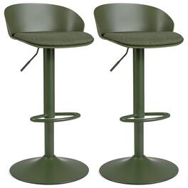 Gymax - Set of 2 Adjustable Swivel Bar Stools w/ Back & Footrest Loads 330 Lbs Each Olive - Green