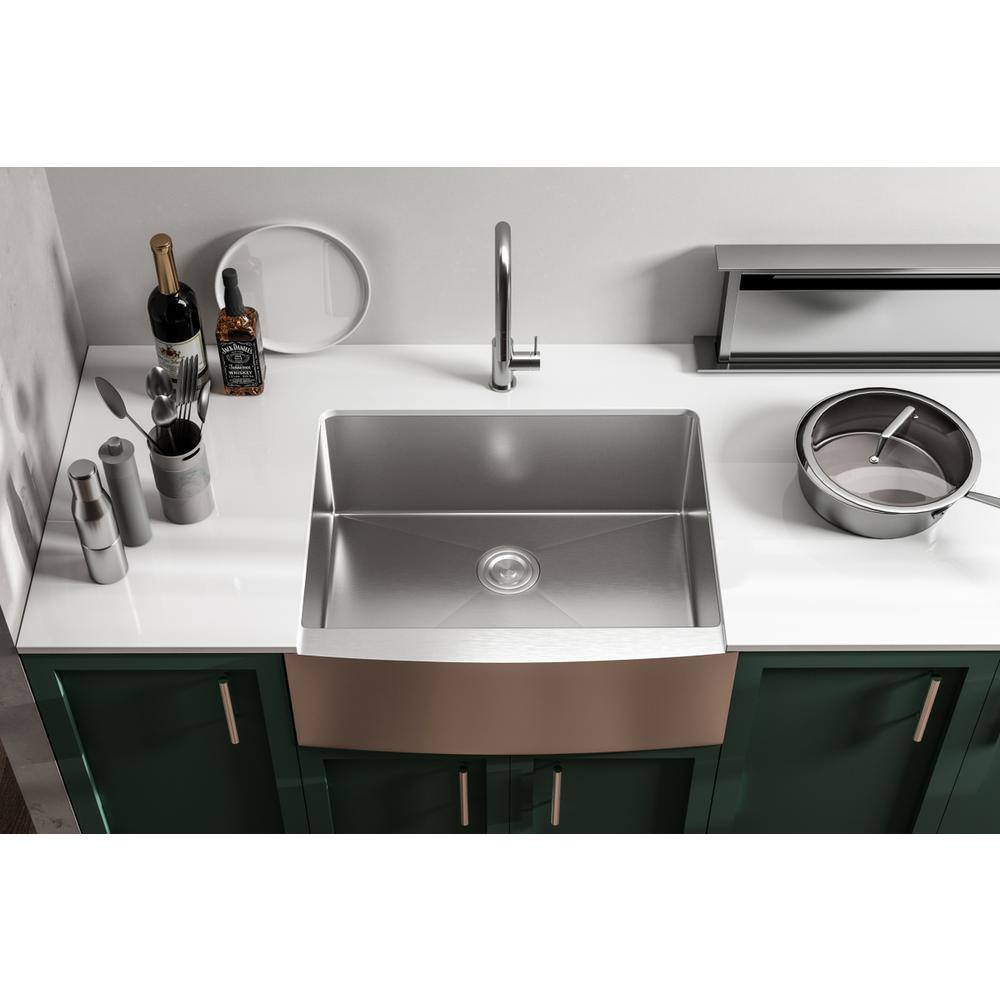 Alt View 2. Elegant Kitchen and Bath - Stainless Steel farmhouse kitchen sink L27'' x W22'' x H10" - Stainless Steel.