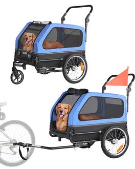 VEVOR - Dog Bike Trailer, Supports up to 88 lbs, 2-in-1 Pet Stroller Cart Bicycle Carrier for Small & Large Dogs - Blue + Black
