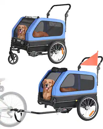 Front. VEVOR - Dog Bike Trailer, Supports up to 88 lbs, 2-in-1 Pet Stroller Cart Bicycle Carrier for Small & Large Dogs - Blue + Black.