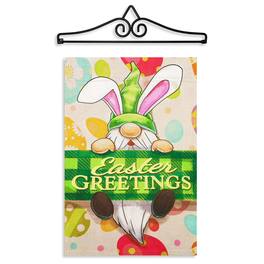G128 - Garden Flag Hanger with 12 x 18 Double-Sided Happy Easter Gnome Greetings Flag - Multicolor