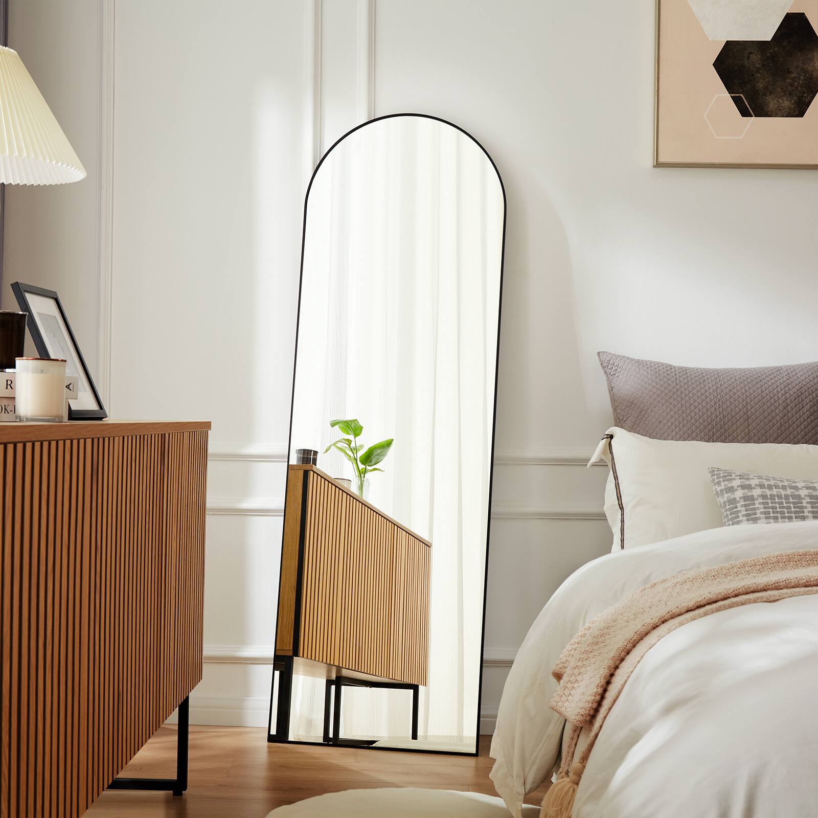 Alt View 1. DOMETOUR - 21"×64"Arched Full Length Mirror Full Body Mirror Floor Mirror Standing Hanging or Leaning Wall - Black.