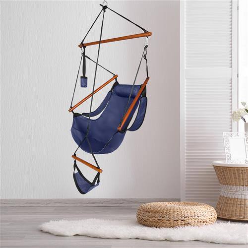 Alt View 9. Winado - 5FT Hammock Hanging Sky Chair, Air Deluxe Swing Seat with Cup Holder, Wooden Stick, Chain for Indoor Outdoor Garden - Blue.