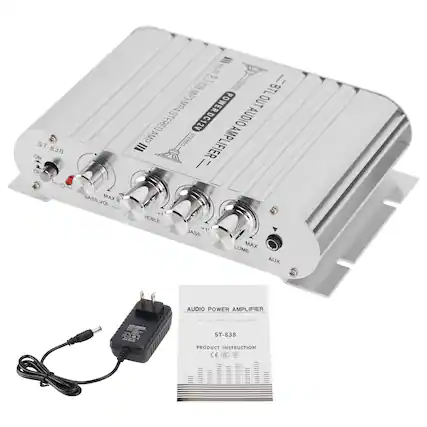 ST-838 ON OF
/// Hi-Fi CD 2.1 STEREO I MP3 BTL .MP4 POWER OUT STEREO DC12V AMP AUDIO AMP STEREO III LIFIER
BASS MAX VOL
EBLE
BASS
LUME MAX AUX
AUDIO POWER AMPLIFIER
AGOCAFAPTOR
HI-FI 2.1 CHANNEL POWER PLAYER ST-838
PRODUCT INSTRUCTION CE