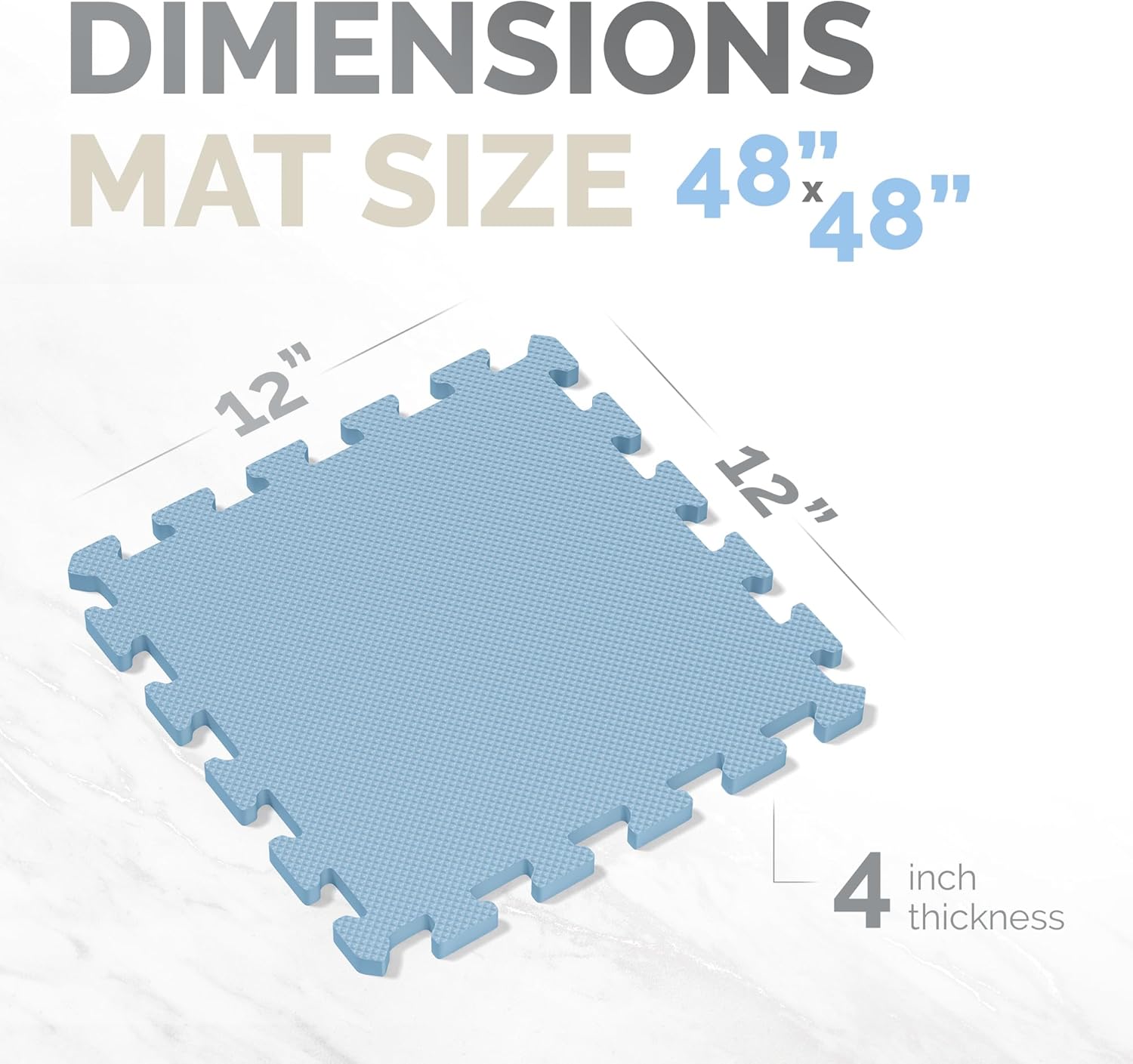 DIMENSIONS MAT SIZE 48"x48" 12" 12" 4 inch thickness