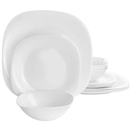 Front. Gibson - Ultra by Gibson Piazza 12 Piece Tempered Opal Glass Dinnerware Set in White - White.