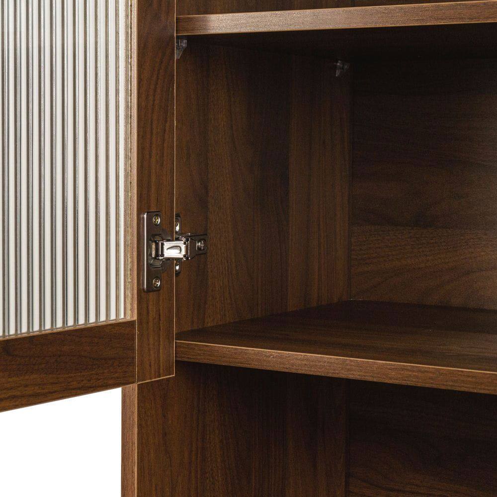 Back. Kadyn - 71-Inch Tall Freestanding Kitchen Pantry with Pull-Out Shelf - Walnut - Brown.