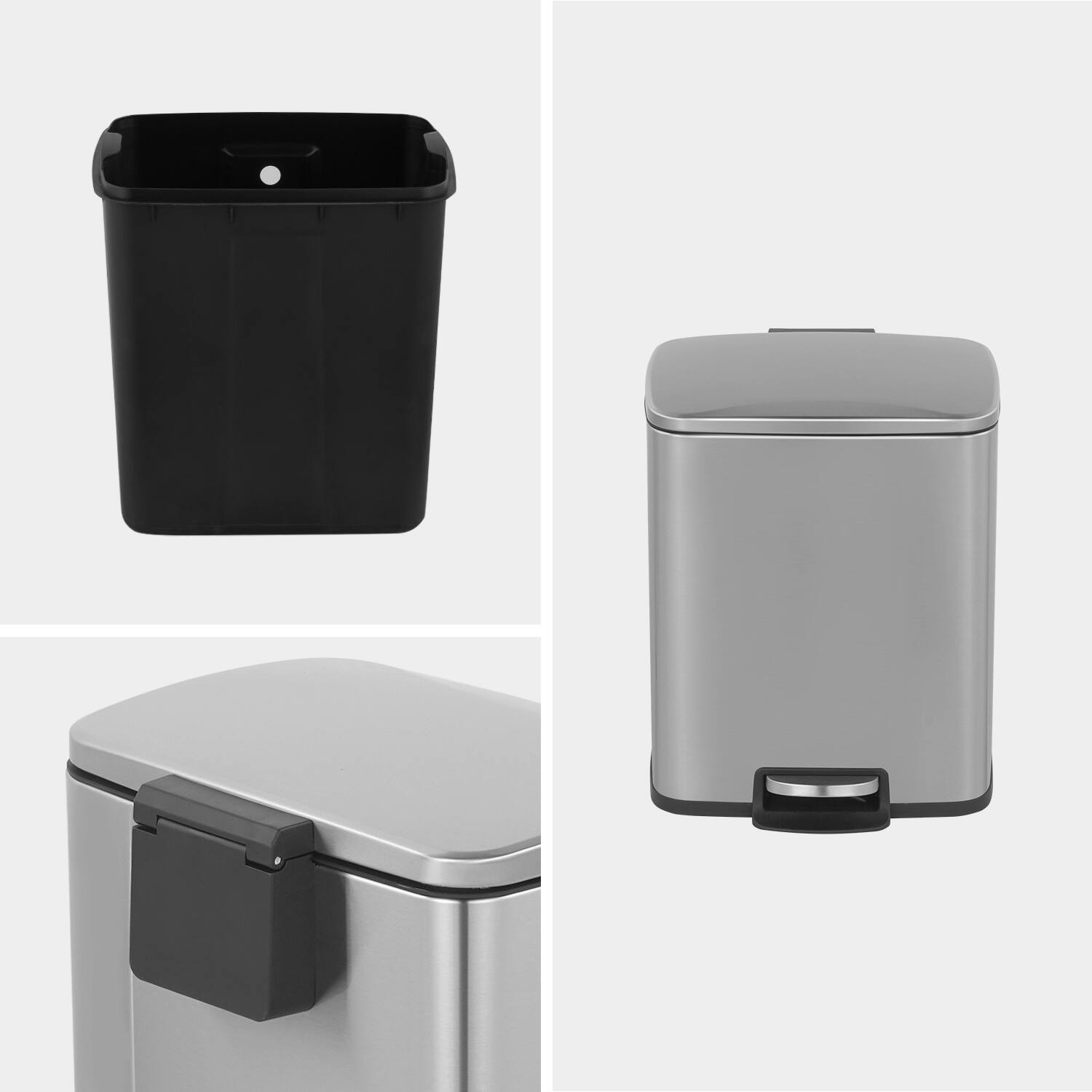 Alt View 6. Innovaze - 5.3 Gal./20 Liter Rectangular Stainless Steel step-on Trash Can for kitchen - Sliver.