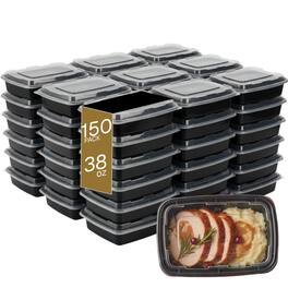 Eco Harmony Products - Microwaveable Container (Rectangular) with Lid, 38oz, 150-Pack, 150-Pack - Black