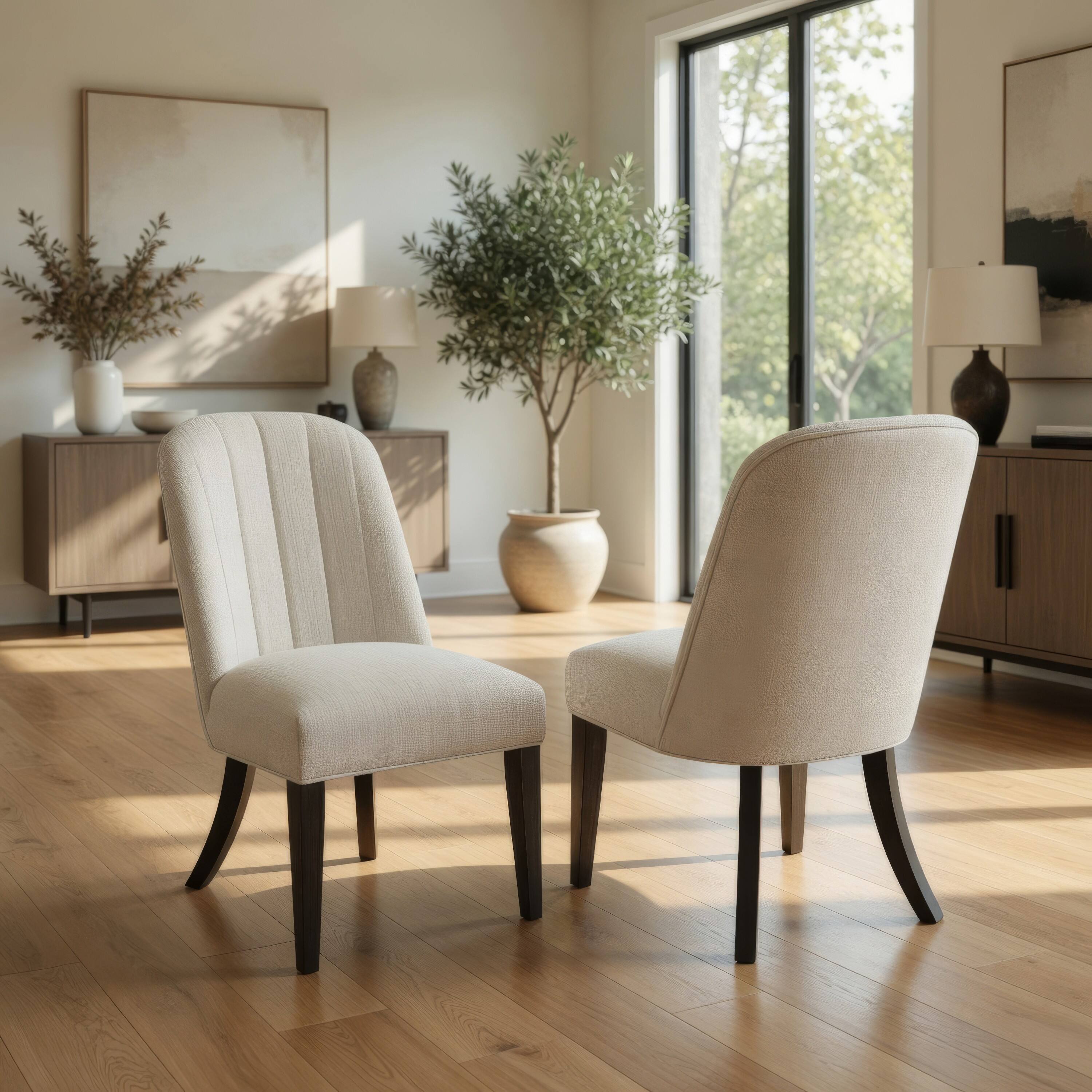 Alt View 4. Manhattan Lane - Lina Dining Side Chair Set of 2, Cream Upholstery, Brunished Black - Cream, Burnished Black.