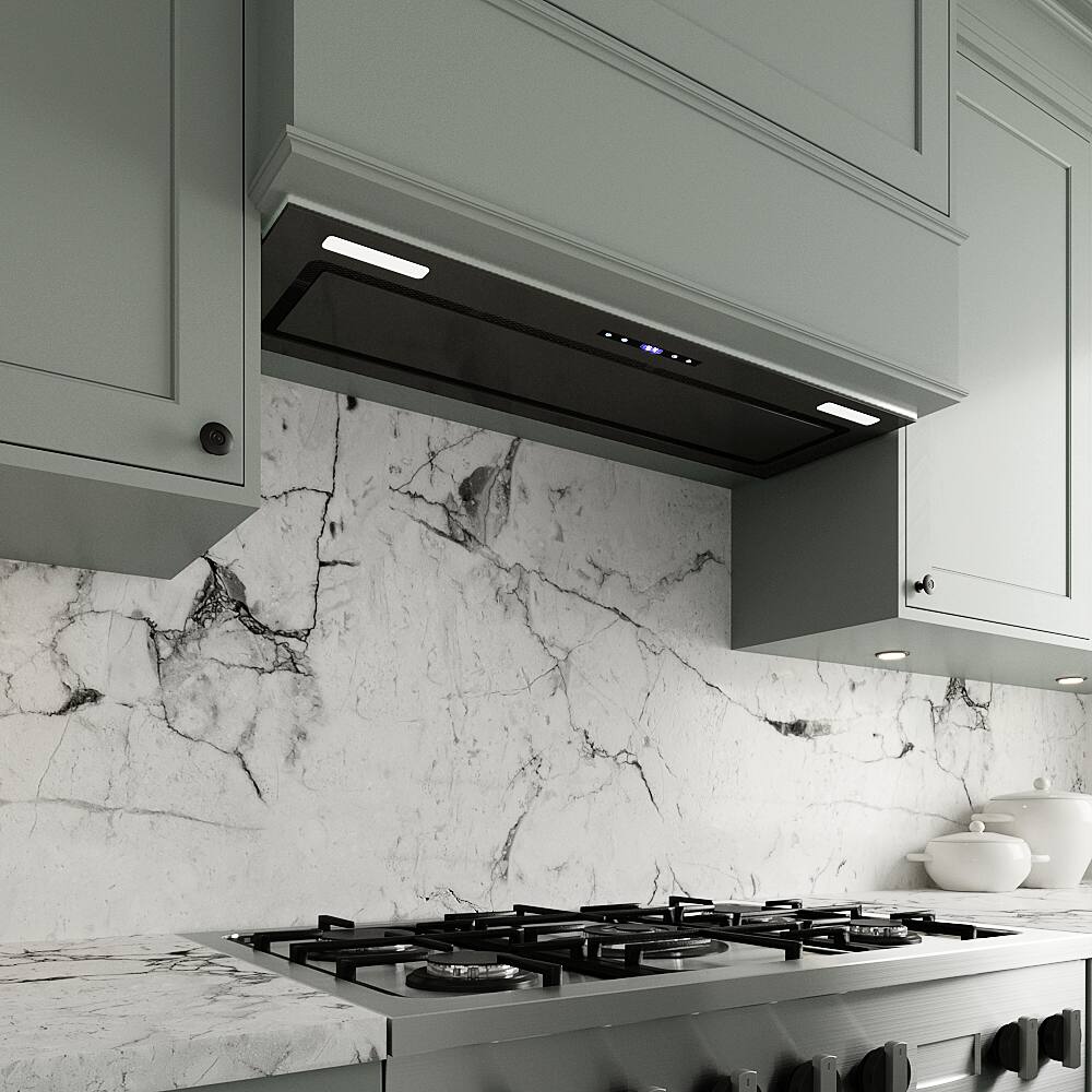 Back. Streamline - 36 in. Messina Convertible Insert 350 CFM Range Hood, Mesh Filters, Touchpad Control, LED Lights - Glossy Black.