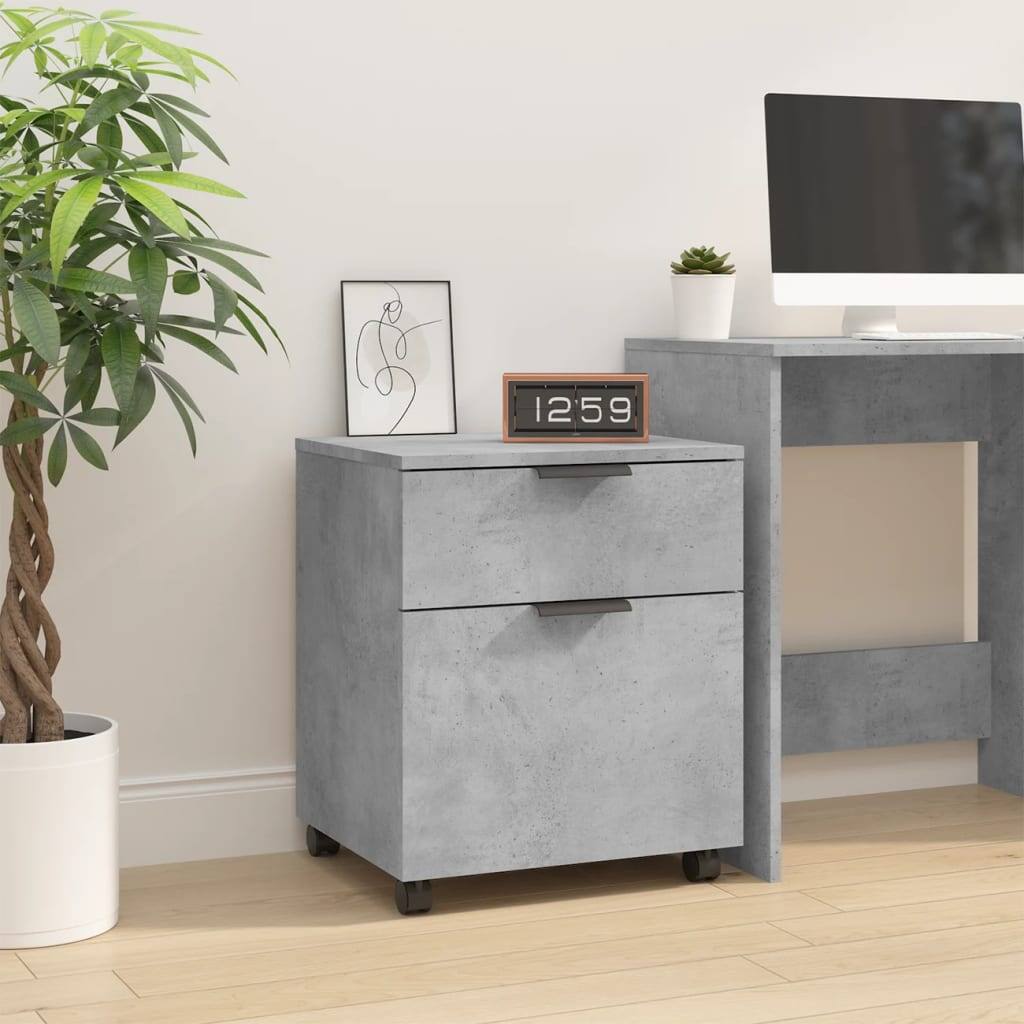 Front. Boyel Living - Concrete Gray Engineered Wood Mobile File Cabinet - Gray.