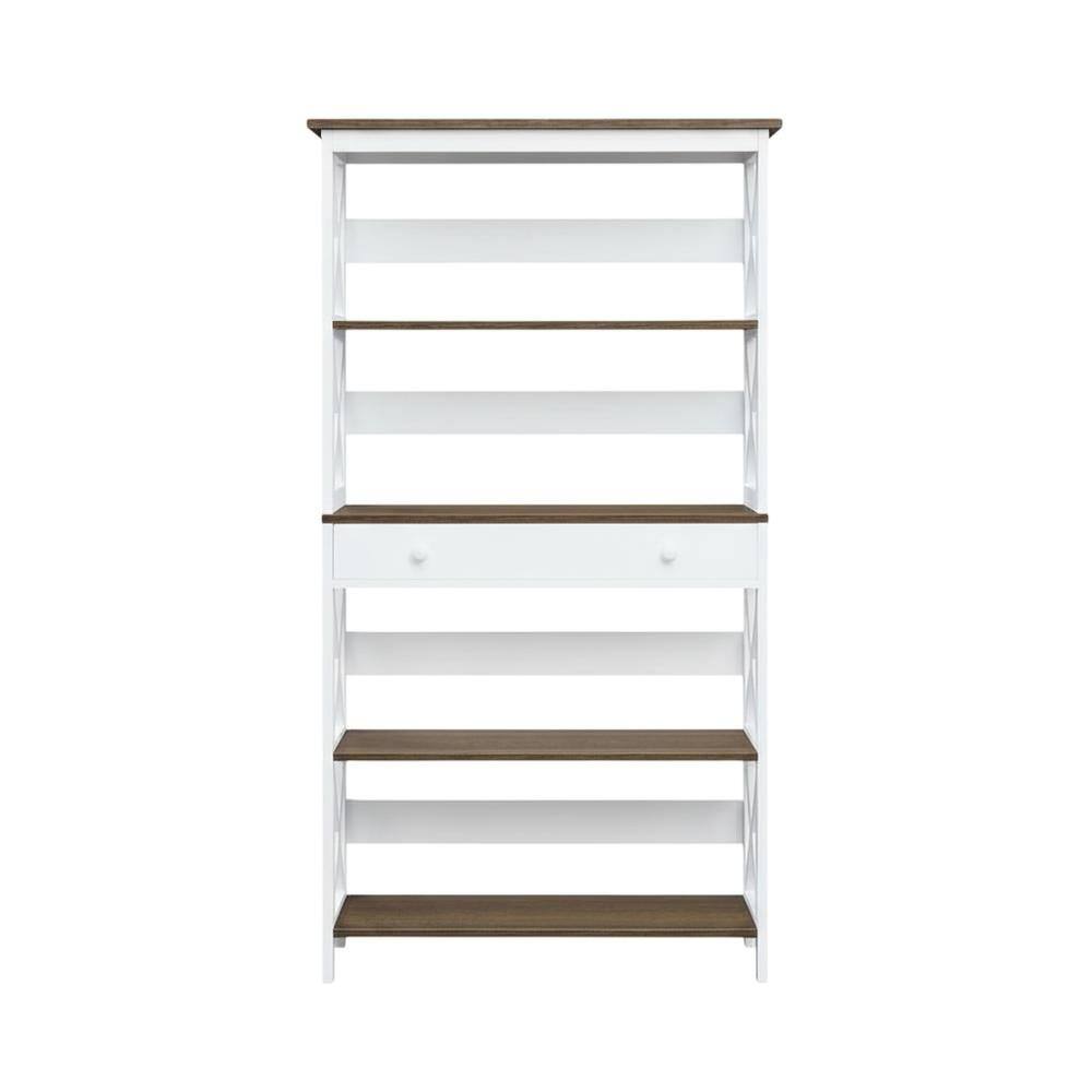 Angle. FurniFact - Wooden 5-Tier Bookcase with Drawer for Storage and Display - Driftwood.